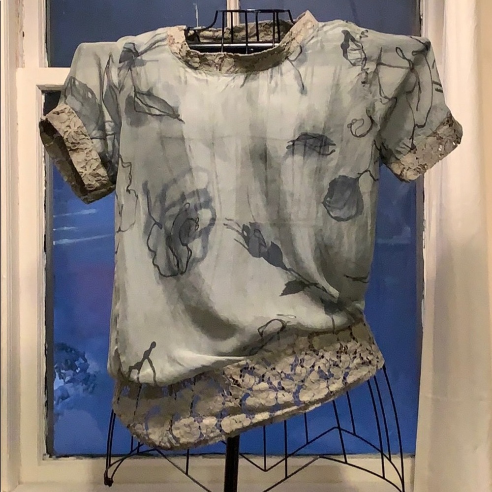 Silk and lace green patterned top